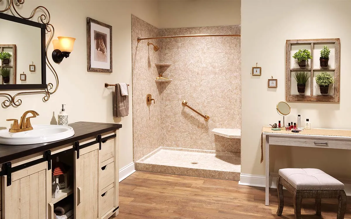 Modern accessible bathroom with walk-in shower and safety features in Charlotte, NC